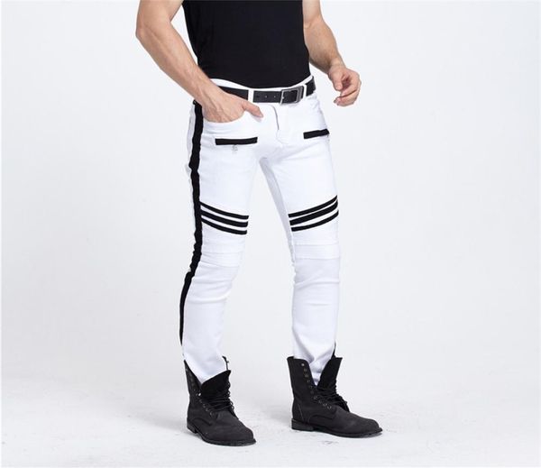 

men clothes 2018 white jeans men slim pants plus size hip hop mens european designer biker pencil pants4591561, Blue