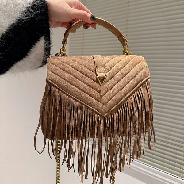 

cc bags luxury brand shoulder bags french womens college tassel messenger envelope bags nubuck rubbed pochette purse handle totes gold m