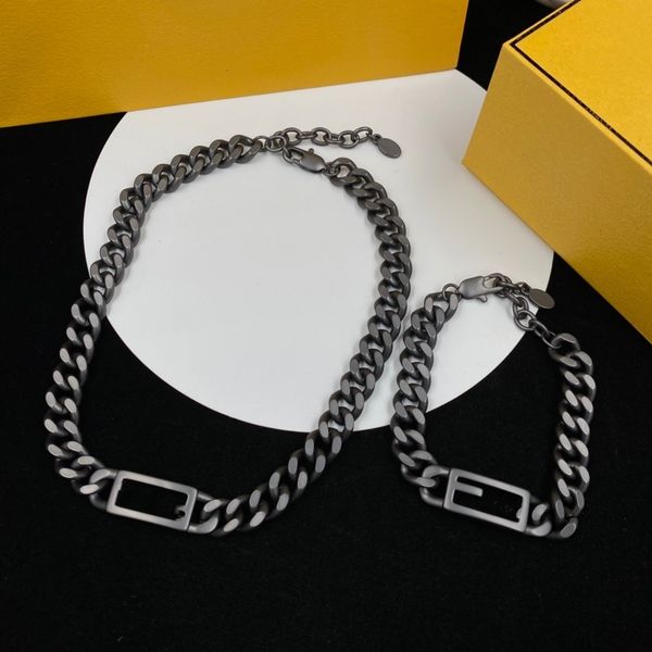 

european and american letters pendant necklaces versatile temperament personality collar chain bracelet set, Silver