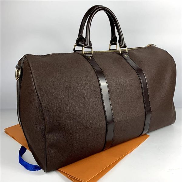 

55cm keepall luggage m41418 41414 genuine leather handbags fashion women travel bags men duffel bag female large capacity sports p292g