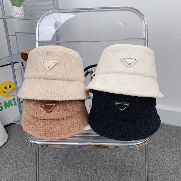 

couple fashion designer bucket hats lamb wool warm beanie hat in autumn and winter, Blue;gray