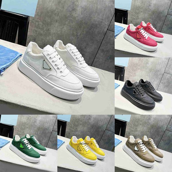 

designer macro re-nylon casual shoes sports women shiny leather sneakers increase classic canvas sneakers brand lady trainers with box, Black