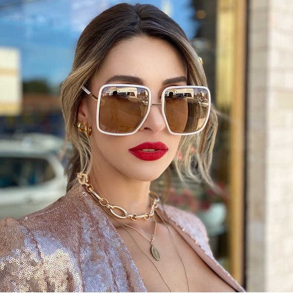 

jackjad 2021 fashion vintage oversized square style sunglasses women ins stylish brand design sun glasses oculos de sol 95262 1219, White;black