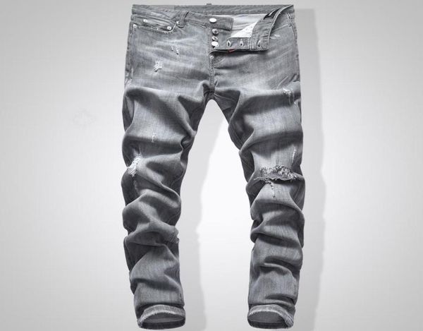 

grey men slim fit denim jeans solid color hip hop streetwear biker2128245, Blue
