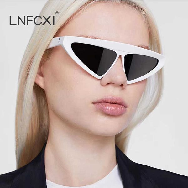 

lnfcxi vintage triangle cat eye sunglasses women fashion brand designer jelly pink shades uv400 men rivets sun glasses 1219, White;black
