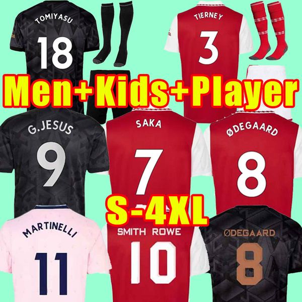 

full set 22 23 soccer jerseys smith rowe saka martinelli tierney 2022 2023 football shirt men odegaard gunner g.jesus vieira men kids child, Black;yellow