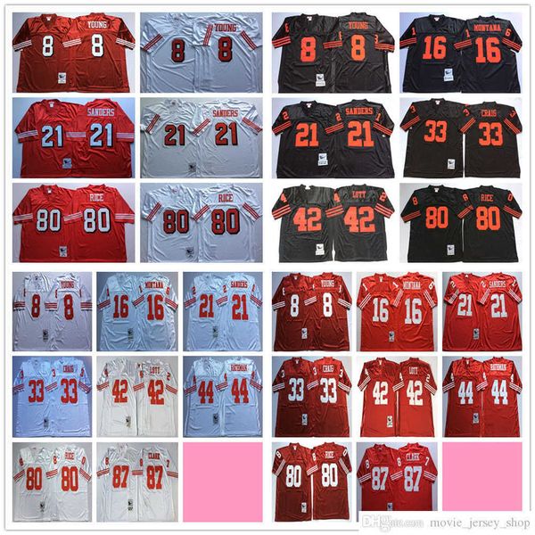 

ncaa 75th mitchell and ness vintage football 80 jerry rice jerseys retro stitched 8 steve young 33 roger craig 42 ronnie lott 44 tom rathman, Black;red