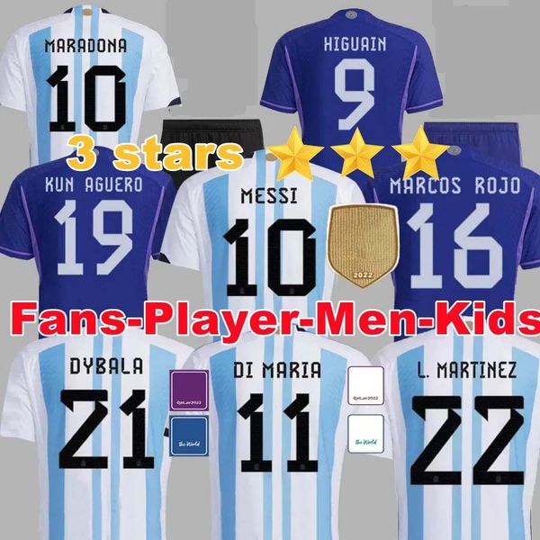 

3 stars fans player version 2022 2023 argentina soccer jerseys 22 23 messis mac allister dybala di maria martinez de paul maradona child kid, Black;yellow