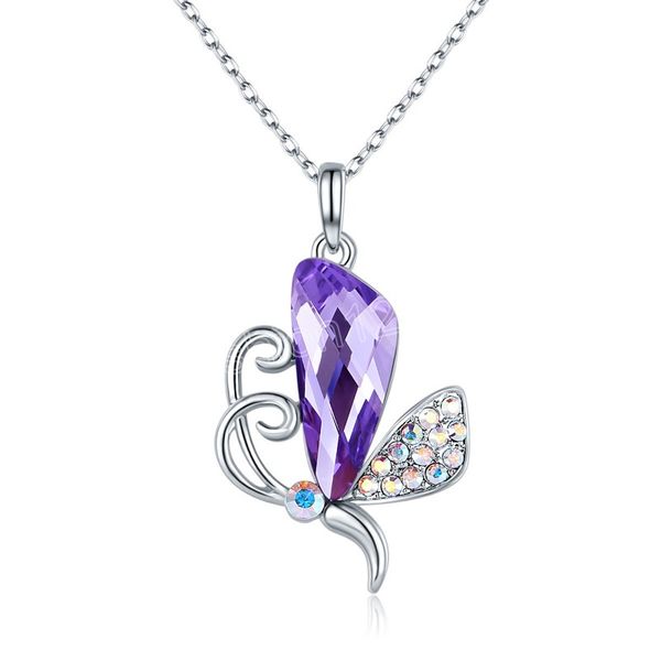 

fashion amethyst butterfly pendant necklace ladies sweet summer clavicle chain jewelry, Silver