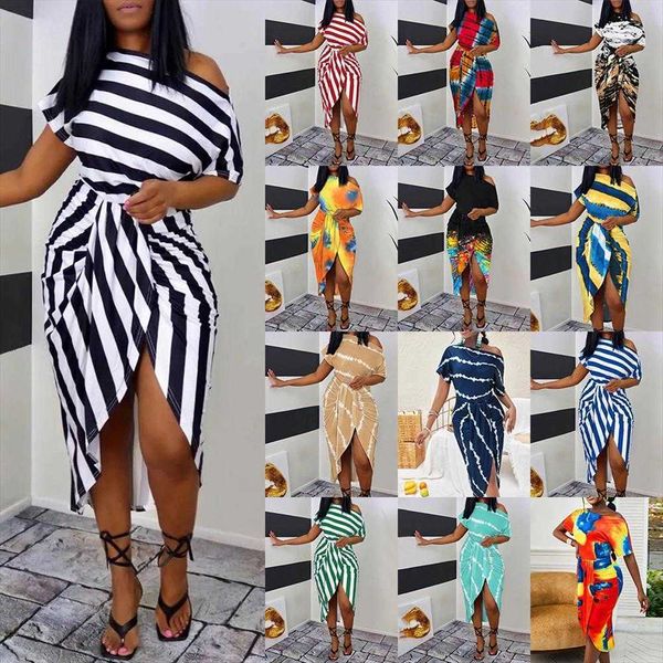

summer product casual dresses womens clothes print short sleeve diagonal, Black;gray