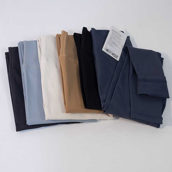 

lu-23 yoga leggings warm shell autumn and winter plush peach hip thickened women's sports high waist tight 28 inch pants, Black