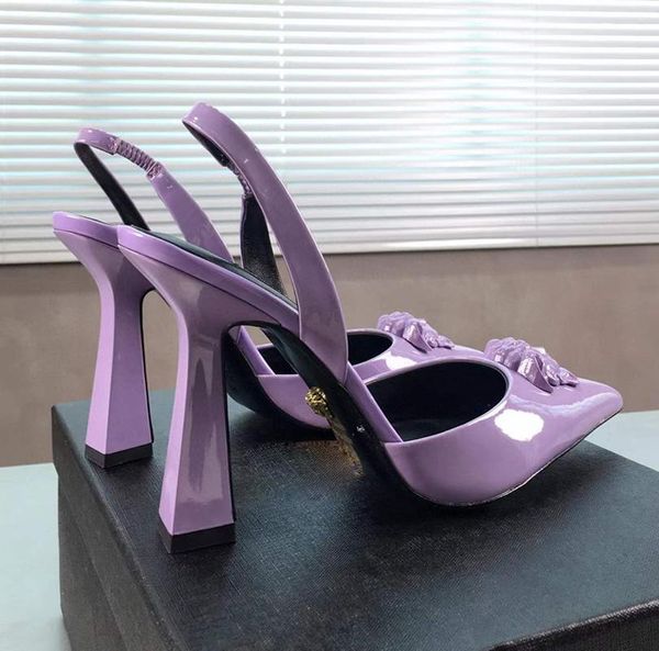 

2022 new fashion latest fashion pink patent leather high-heeled shoes pointed decorative pump 11cm dress dinner shoes luxury designer sandal, Black