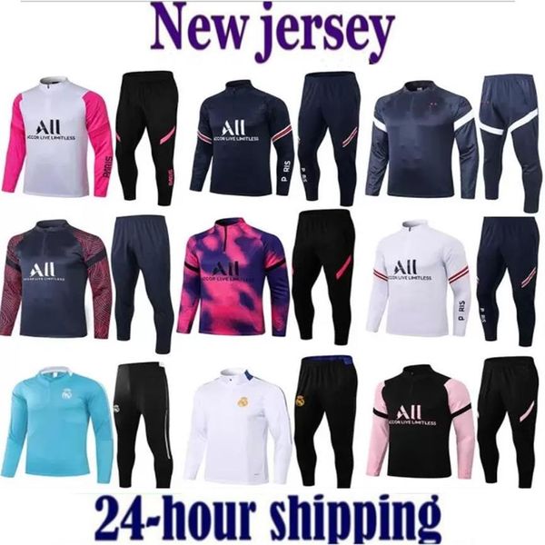 

new 2122 2022 paris adults football kit tracksuit soccer training suit jacket men survetement chandal tuta jogging maillots de foo2535, Black