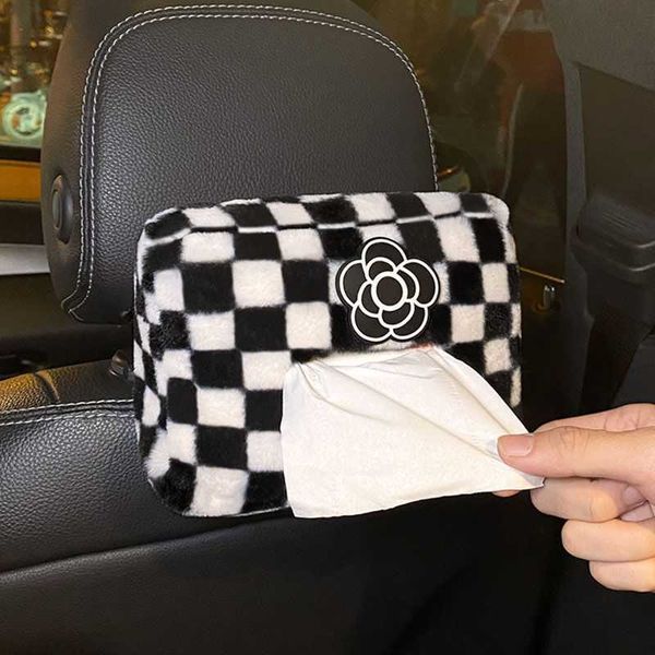 

car tissue box towel box hanging high-end new checkerboard car interior armrest sun visor multi-function paper drawer t221219