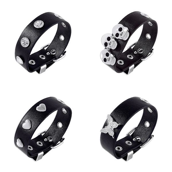 

2023 punk rivet nightclub trend bracelet skull bracelets bangle crystal heart gothic fashion jewelry wholesale, Golden;silver