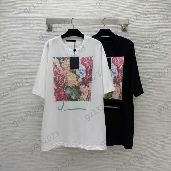 

women clothes t-shirts chest floral print round collar short-sleeved pullovers shoulder drop design loose casual shirts fashion joker women, White