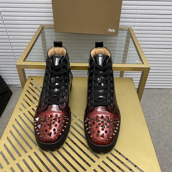 

mens stylish studded shoes handcrafted real leather designer rock style red soles shoes luxury fashion womens diamond encrusted casual shoe, Red;white