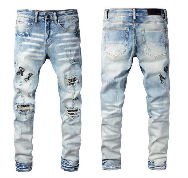 

mens designer jeans star high elastics distressed ripped slim fit motorcycle biker denim for men s fashion black pants0278343302, Blue