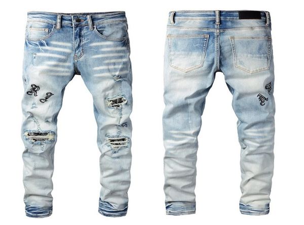 

2022 fashion new men jeans cool mens distressed ripped jeans designer straight motorcycle biker causal denim pants streetwear styl1606682, Blue