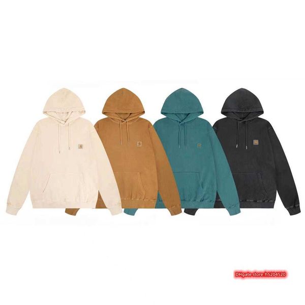 

mo99 men's and women's hoodies north american high street brand carhart pure cotton basic the chest worn washed dyed with blue pat, Black