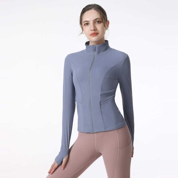 

nwt lu-717 sports jacket women tagged zip yoga jacket quick dry gym jacket running stand collar thumb hole long sleeve shirt workout top, White;black