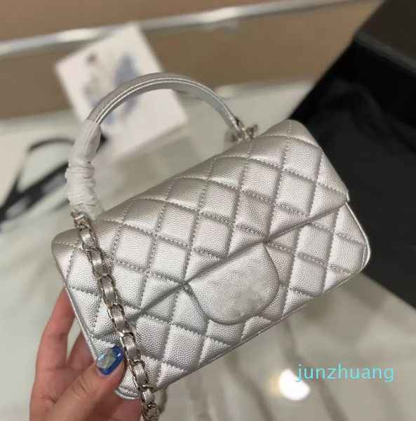 

2023 hand flap designer bag classic caviar grain cowhide leather quilted plaid weave chain gold hardware shoulder messenger bag luxury