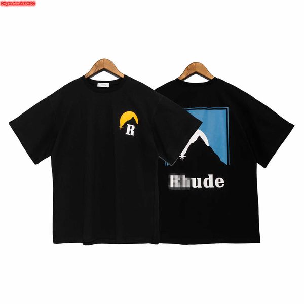 

kbq2 men's t shirt 2023 new fashion brand rhude american classic sunset theme print short sleeve tee for men and women high street loos, White;black