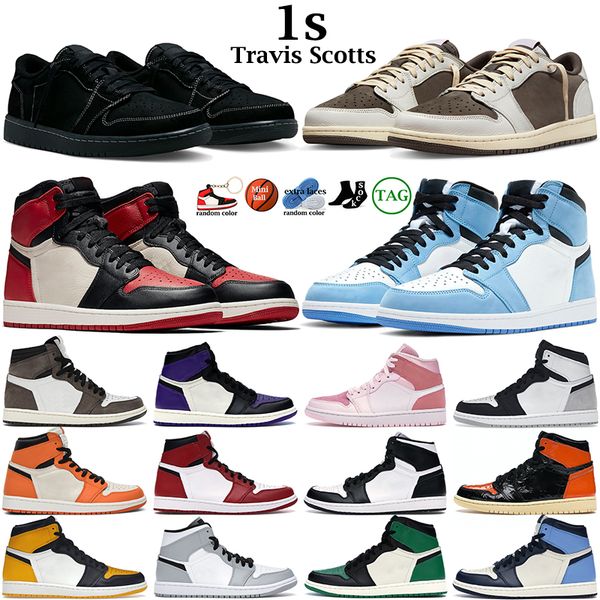 

1 1s travis scotts basketball shoes for men women jumpman black phantom university blue bred patent chicago denim reverse mocha pine green