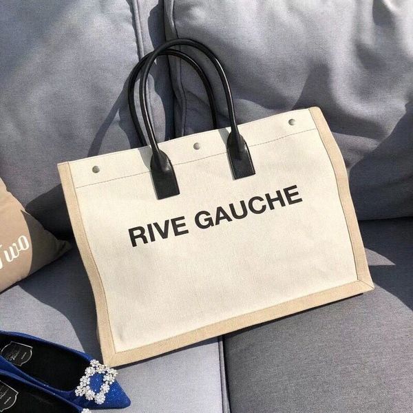 

fashion designer rive gauche shopping bag women handbags tote linen leather handbag large beach bags luxury travel shoulder wallet purses q2