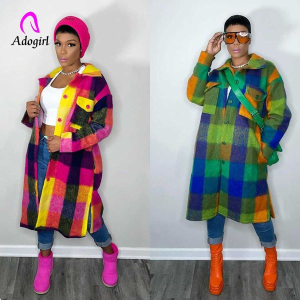 

women's jackets plaid fashion womens trench coats blazer neck long 2022 winter autumn lady female casual clothes windbreaker korean sty, Black;brown