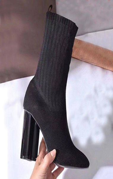 

autumn winter socks heeled heel boots fashion knitted elastic boot designer alphabetic women shoes lady letter thick high hee1686322, Black