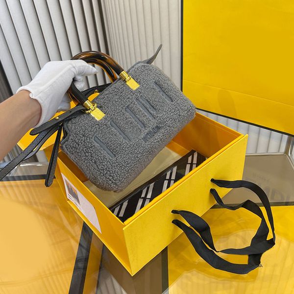 

sherpa pillow bag winter fur travel boston bags crossbody purse fashion letter zipper wallet adjustable removable shoulder strap mini totes