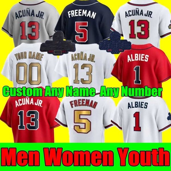 

ronald acuna jr. baseball jersey atlanta ozzie albies austin riley hank aaron braves dansby swanson matt olson michael harris ii dale murphy, Blue;black