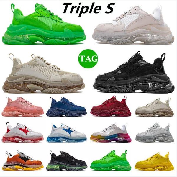 

mens women casual shoes 17fw pairs triple s clear sole old dad large increasing sneakers black pink red neon green crystal sneakers sports s