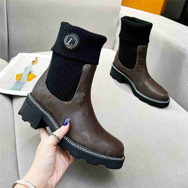 

luxury design boots louiseity fashion women retro decoration winter warm snow non slip high heel martin knight tassel casual socks boots viu, Black