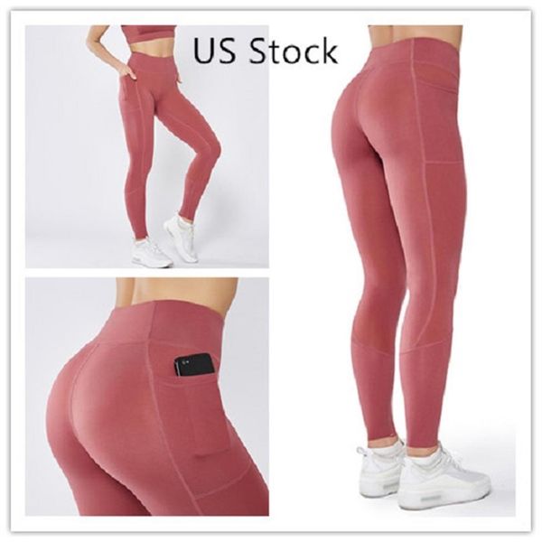 

us stock solid color women yoga pants high waist sports gym wear leggings elastic fitness lady overall full tights workout285b, White;red