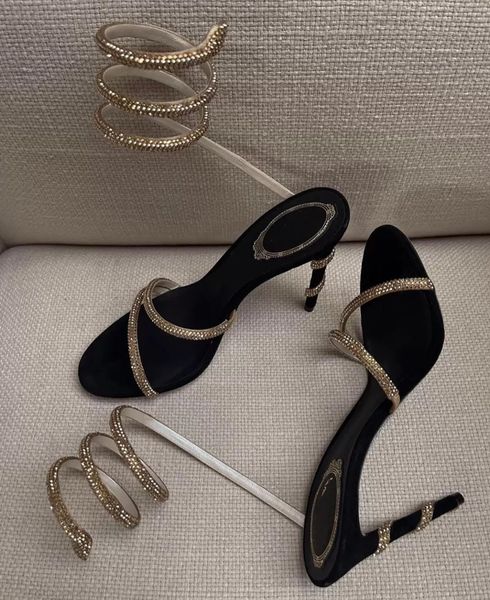 

italian craftsmen renes margot jewel sandals shoes crystal-embellished caovilla strappy high heels party wedding dress lady gladiator sandal, Black