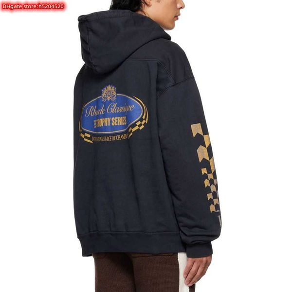 

21vk men's hoodie crewneck sweatshirt 2023 new fashion brand rhude american trophy unicorn arm printed terry and women's large loo, Black