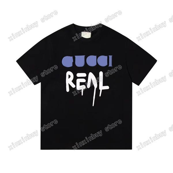

xinxinbuy men designer tee t shirt paris real letters print short sleeve cotton women white black blue xs-2xl, Black;brown