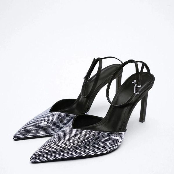 

dress shoes dress shoes autumn sparkly high heeled women party ankle strap pumps elegant pointed toe sandals female bling, Black
