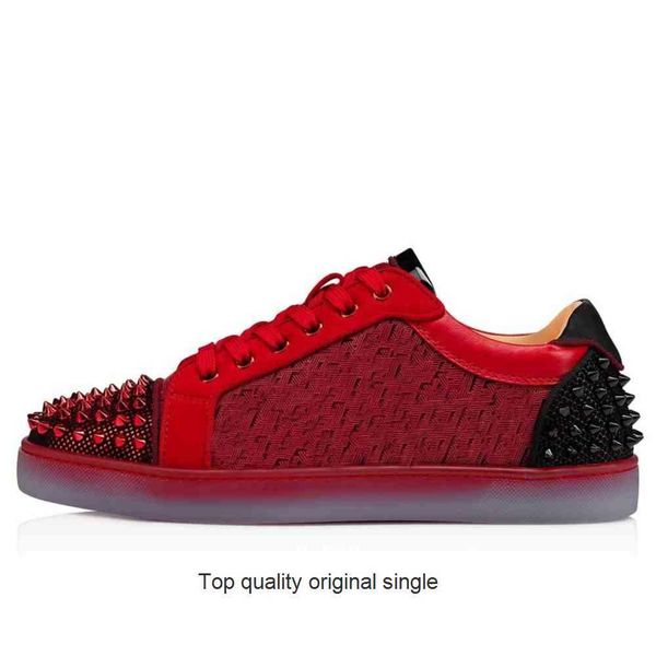 

2022low bottoms genuine leather sneakers red rivet casual shoes studded spikes designer men women cut suede lovers wedding, Black