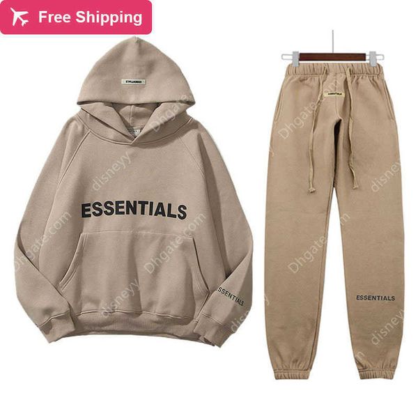 

2023 women's autumn and winter sports suit men's ess printed hoodie plus trousers fashionable sportswear, Black