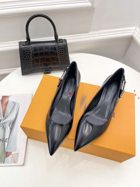 

2023 dress shoes crystal pumps satin suede leather high heels bridal wedding party women's walking dress shoess with box size 35-40 -n0, Black