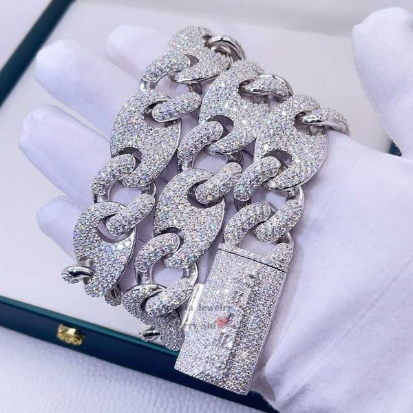 

white gold silver 925 20mm mariner link iced out hip hop men rapper jewelry custom name lock moissanite chain