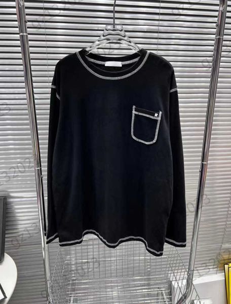 

womens sweaters pure cotton fabric bright line design crewneck pullovers knitted sweater back letter print chest pocket knitwear style women, White;black