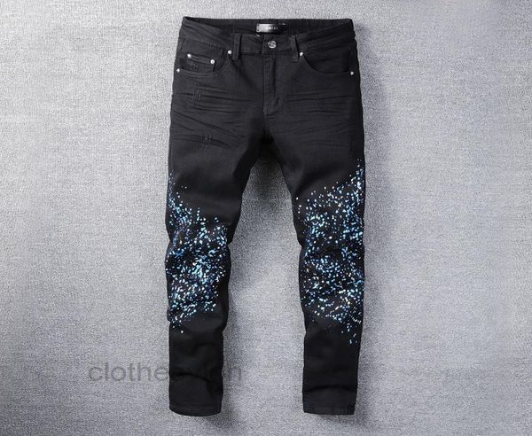 

t shirts designer jeans amirs 2022 jean casual hip hop worn out and washed splash ink color painting slim fit men039s 8189061553, Blue