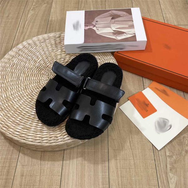 

pantoufle woolen slippers women wear fashionable flat comfortables, Black