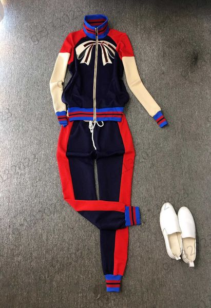 

two piece sets womens two piece pants back letter logo printing striped ribbon high neck zipper jacket loose color matching bunched feet tro, White