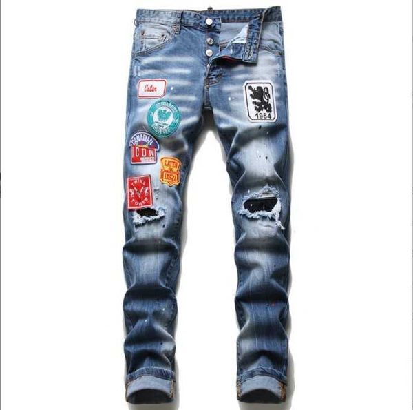 

jeans men's ds23 ripped trousers square personalized 22fw pants brand fashion designer dsq light blue pierced patch gk8i slime leggings
