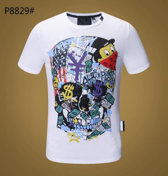 

pp fashion men039s designer slim fit tshirt summer rhinestone short sleeve round neck shirt tee skulls print streetwear c7682273, White;black